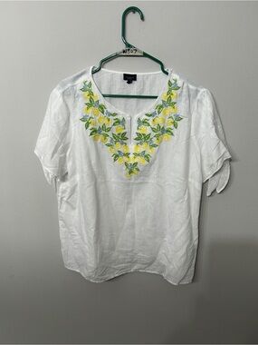 Talbots White Linen-Blend Top with Yellow Lemon Embroidery Size 1XP